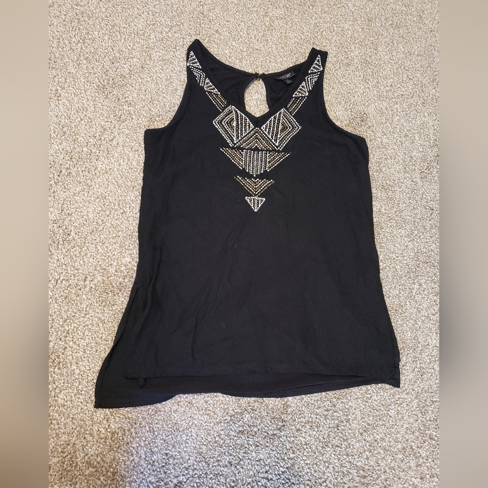 Western Beaded Tribal Aztec Tank Top Womans S Beaded Layer Keyhole V Neck Apt. 9